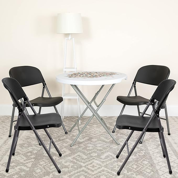 Flash Furniture 4 Pack HERCULES Series 330 lb. Capacity Black Plastic Folding Chair with Charcoal Frame