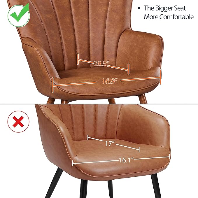 Yaheetech PU Leather Armchair, Modern Accent Chair with Metal Legs, Comfy Upholstered Barrel Chair for Living Room Bedroom Vanity Room, Brown, 2pcs