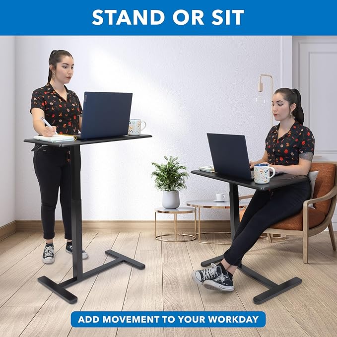 Mount-It! Overbed Table with Wheels, Adjustable Height Bedside Table for Hospital & Home, Over The Bed Laptop Desk, Rolling Hospital Bed Table for Eating, Working, or Recovery (Black)