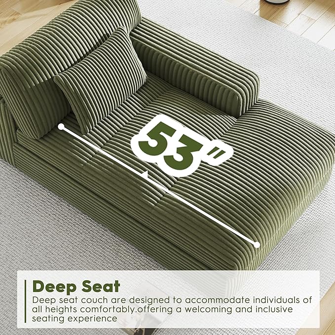 Oversized Chaise Lounge Sofa Chair Indoor，Soft Corduroy Fabric, Boneless sofawith Cushion，A Comfortable, deep-Seated Cloud Sofa for use in The Living Room.(Singler-Right-arm-Green)