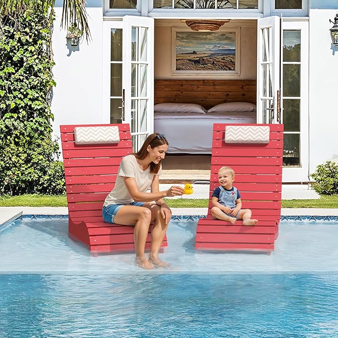 Homenjoy HDPS Pool Lounge Chairs Set of 2, Use in Pools Lounge Chairs up to 10-Inches of Water, Chaise Chairs with Headrest, Lounge Chair Outdoor, Fade-Resistant Pool Lounger for Deck