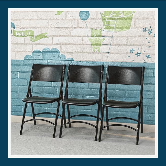 OEF Furnishings OEF600 Series High Back Folding Chairs, Blow-Molded Polyethylene Commercial-Grade Seating for Indoor and Outdoor Use, 500 lb Weight Capacity, 4-Pack (Black)