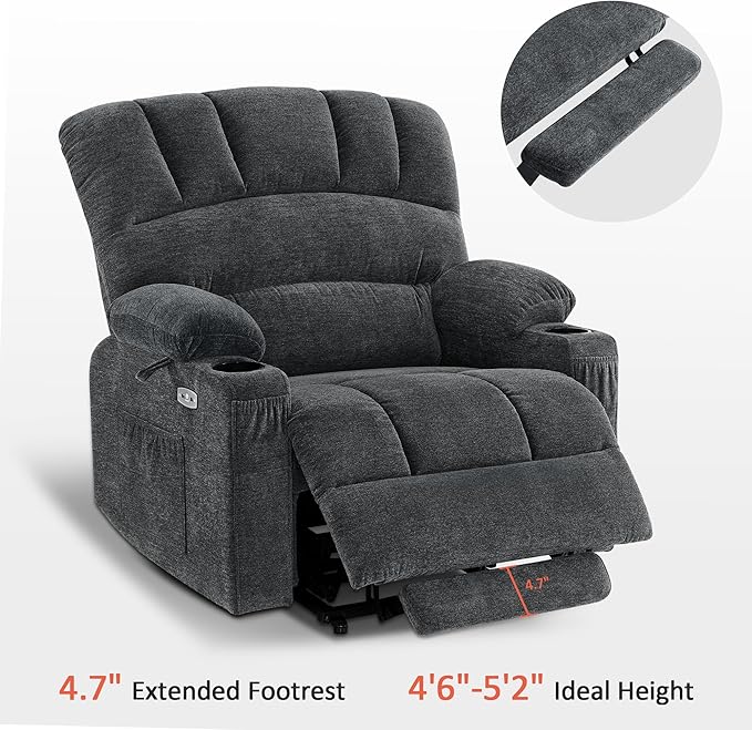 MCombo Small Power Lift Recliner Chair for Elderly, Petite Power Lift Chair with Heat and Massage for Seniors, Cup Holders, USB & Type C Ports, Fabric R7093 (Dark Grey, Small-Wide)