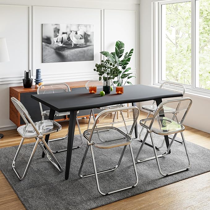 LeisureMod Lawrence Modern Clear Acrylic Folding Chair with Metal Frame, Space-Saving Transparent Seating for Dining Room, Home Office, Bedroom, Vanity or Small Spaces, (Clear, Set of 4)