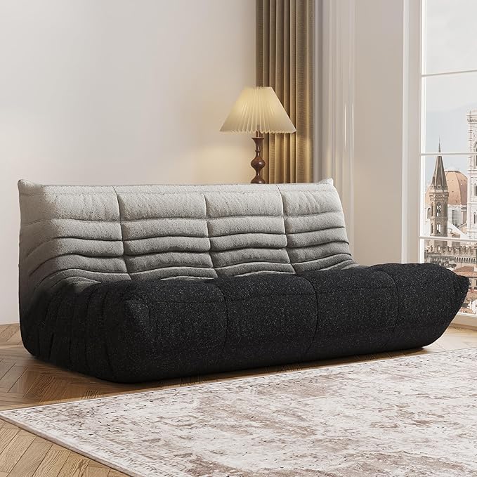 Bean Bag Chair, Fireside Chair, Large Bean Bag Chair for Adults, Bean Bag Chairs for Teens with High-Resilience Foam, Non-Slip Base Floor Lounge Sofa,Living Room (Gradient White-Black, 3-Seater)