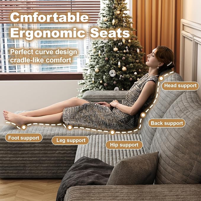 AUGOP 108" Sectional Couches for Living Room Modern Modular Sofa with L-Shape Couchs Upholstered Boneless Couch Deep Seat Sectional Couch with Chaise (Grey, Left Facing Chaise+2Seaters)