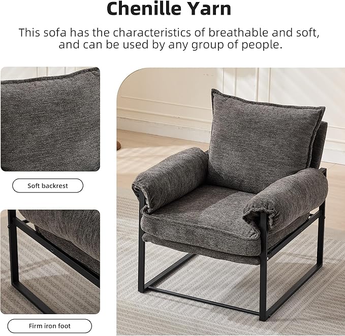 Xifan Modern Comfy Reclining Chair with 6 Angle Adjustable Backrest, Upholstered Accent Chair Fabric Living Room Lounge Chair for Reading Room - Gray, Set of 2
