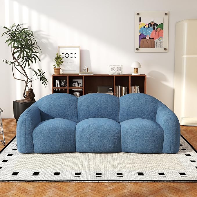 JACH 3-Seater Minimalist Sofa for Apartment, Modern Comfy Upholstered Floor Sofas, Boneless Leisure Couches, Small Cloud Couch for Living Room Bedroom, Small Space (Blue, No Assembly Required)