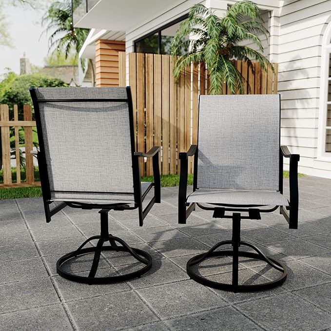 Outdoor Swivel Dining Chairs with Textilene Breathable Back, Swivel Patio Dining Chairs Set of 4, SwivelPatio SlingChairs Set for Poolside Lawn Garde