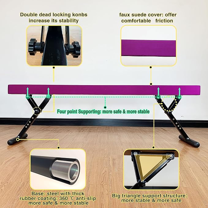 MARFULA Adjustable Balance Beam 8 ft Gymnastic Beam Adjustable Height for Kids and Teenage of All Gymnastic Levels, Gymnastic Training Beam Gymnastic Equipment for Athlete Home and Gym Club Use