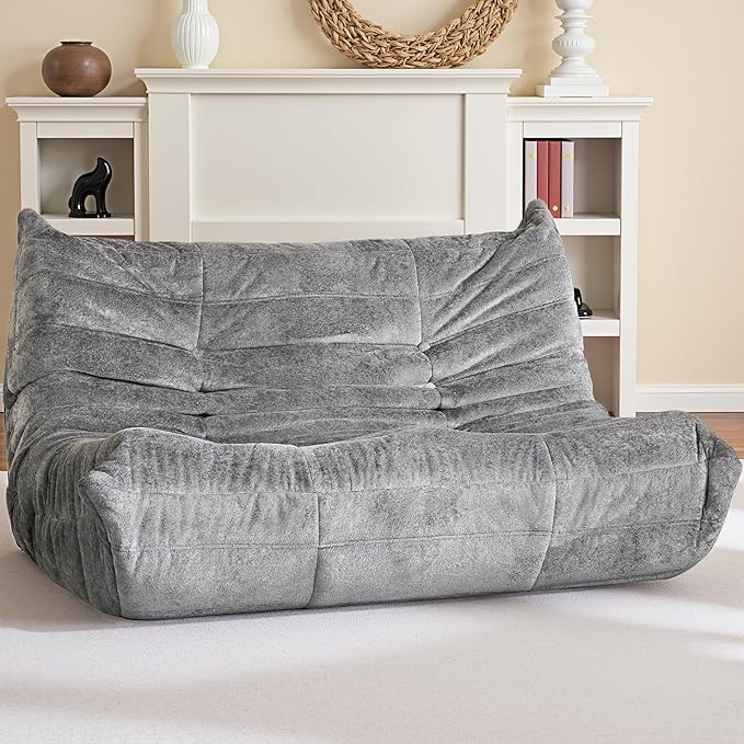 HABUTWAY Bean Bag Chair, Giant Bean Bag Chairs for Adults, Loveseat Fireside Chair, 2 Seater Lazy Bean Bag Sofa Memory Foam Couch for Living Room, Bedroom, Office (Light Grey)