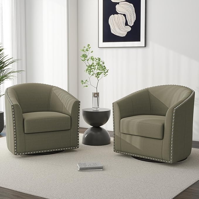 DREAMSIDEA Swivel Barrel Accent Chair, Modern Round Small Reading Armchair for Living Room Bedroom (Light Camel, Set of 1)