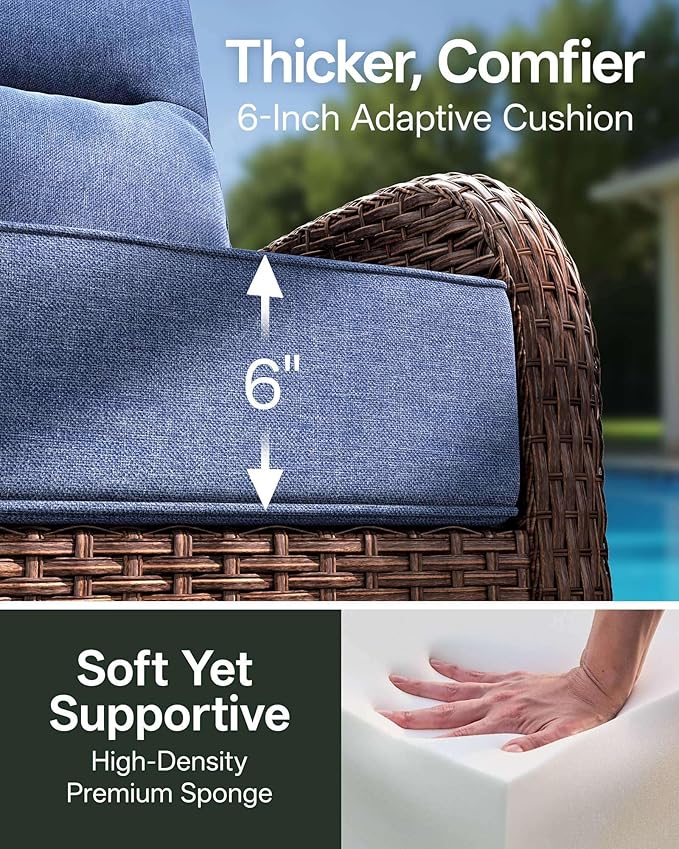 3-Piece Patio Furniture Set with 6-Inch Thick Cushions, High Back Outdoor Swivel Rocker Chairs and Table, All-Weather Conversation Set for Porch, Deck, Balcony, Yard in Blue