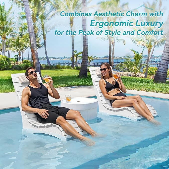 Homenjoy HDPS Pool Lounge Chairs Set of 4, Use in Pools Lounge Chairs up to 10-Inches of Water, Chaise Chairs with Headrest, Lounge Chair Outdoor, Fade-Resistant Pool Lounger for Deck