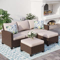SUNSHINE VALLEY Outdoor Patio Furniture Set, 5-Seat L-Shaped Patio Couch Set with 2 Ottomans, Durable Rattan Outdoor Sofa Set for Small Patios, Modular Outdoor Couch Set for All-Weather Use, Beige