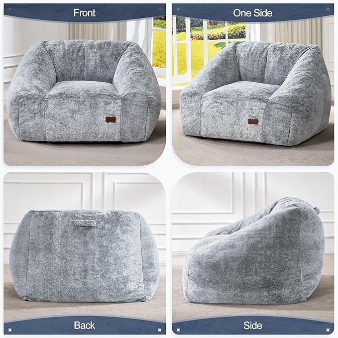 Hobestluk Bean Bag Chairs for Adults Giant Bean Bag Chair with Memory Foam Filling, Adult Beanbag for Bedroom, Living Room (Grey Two-Tone)