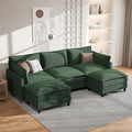 Apicizon 108" Cloud Couch Sectional, 3-Seat Deep Cloud Sofa with Ottoman, Modern U Shape Sectional Sofa Corduroy for Living Room, Apartment, Office, Green