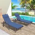 Trumbeak Patio Chaise Lounge Set 3 Pieces Pool Lounge Chairs,Cushioned Outdoor Folding Lounge Chair w/Arm and Rattan Adjustable Backrest for Poolside Porch,Folding Table Included,NavyBlue