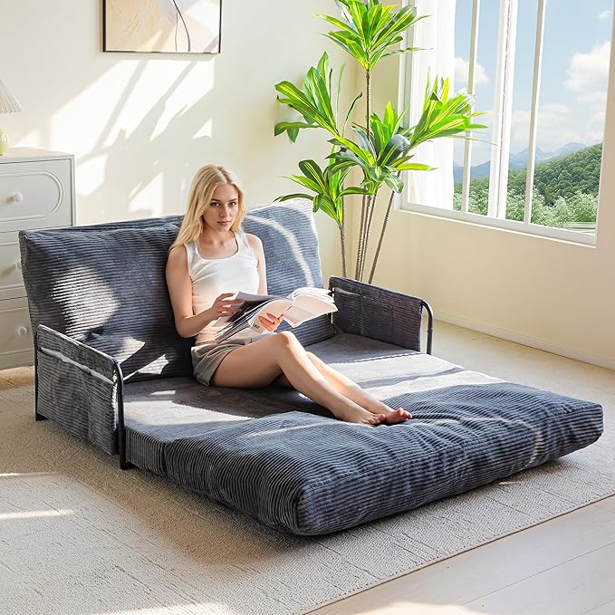 YOSHOOT Lazy Floor Sofa Convertible Bean Bag Sofa Bed Couch, 5-Position Foldable Sleeper Chair with Armrest, Ideal for Reading & Gaming