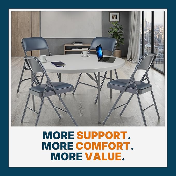 OEF Furnishings OEF1200 Series Premium Heavy Duty Vinyl Padded Folding Chairs, Commercial Grade 500 lb Capacity (4-Pack, Midnight Blue)