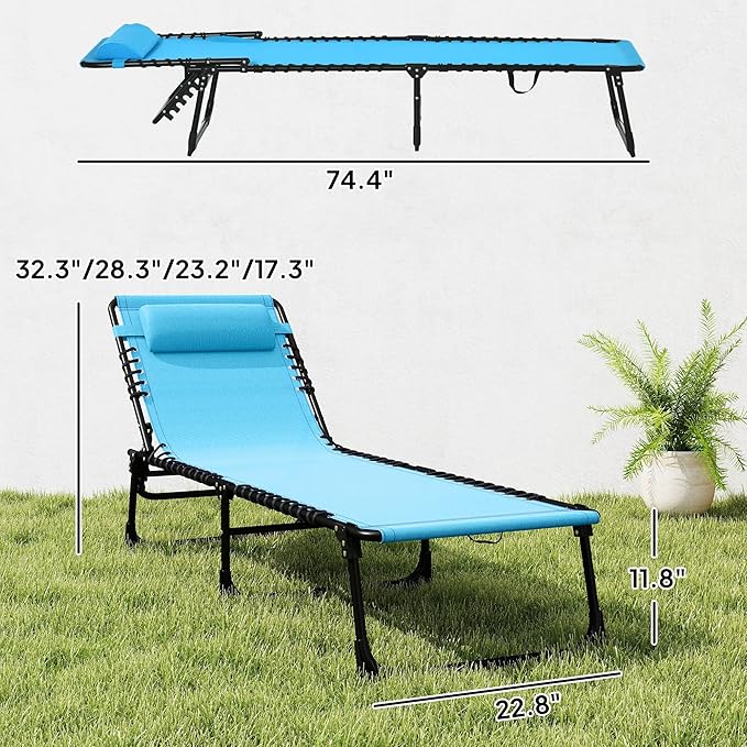 Outsunny Folding Chaise Lounge Chair, Patio Sun Tanning Chair, Outdoor Chaise Lounger with 4-Position Reclining Back, Breathable Mesh Seat for Beach, Poolside, Yard, Blue