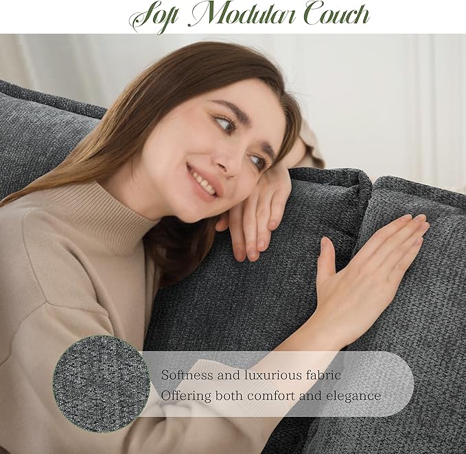 Modular Sectional Sofa, Comfy Cloud Couch with Movable Ottoman, Deep Seat Couches for Living Room, Bedroom and Apartment, 106" U Shaped Modern Sofa with Pillows, Grey