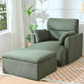 QKFF Modern Oversized Accent Chair with Storage Ottoman & Side Pillows, Snowflake Fleece Upholstered Chaise Lounge Chair, Deep Seat Reading Chair for Living Room, 350lbs Capacity