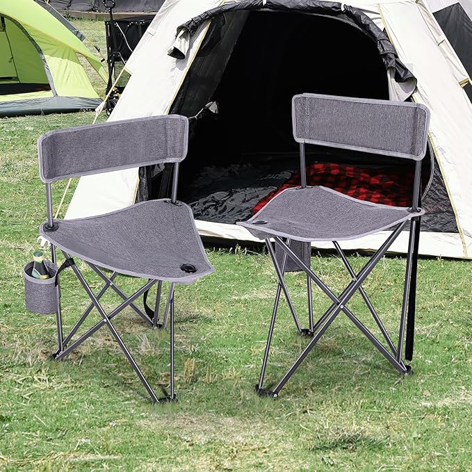 REDCAMP 2 Pack Tall Tripod Chairs for Adults, Folding Lightweight Portable Golf Chairs for Spectators, Compact 3 Legged Tripod Stools Seat with Backrest for Camping Fishing Hunting, Dark Gray