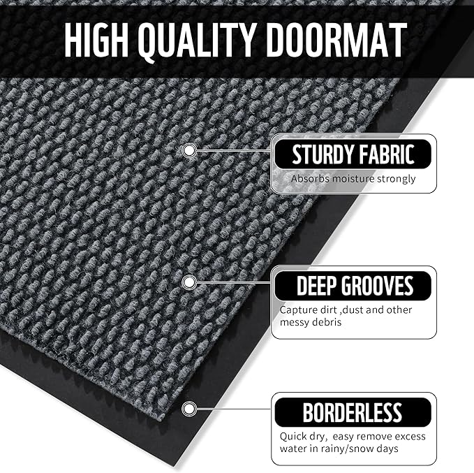 Yimobra Doormat Outdoor Indoor Entrance 47 x 32, All-Season All-Weather Front Door Mat, 100% Waterproof Welcome Matt for Floor Garage Outside Entry, Stain and Fade Resistant,Grey