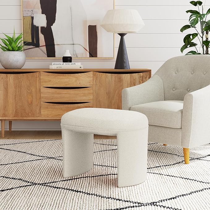 HomePop Quinn Modern Ottoman|Homepop Home Décor|Ottoman for Living Room & Bedroom - Cream White Boucle