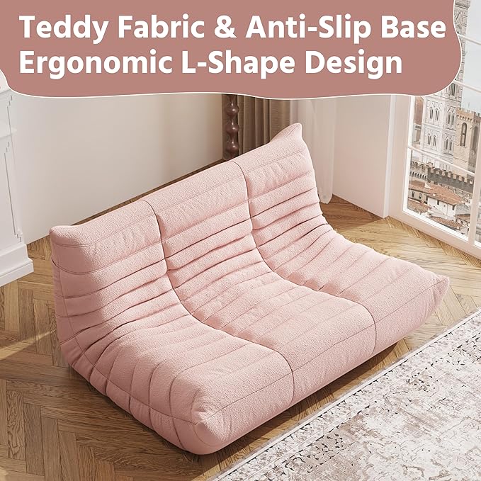 Bean Bag Chair, Fireside Chair, Large Bean Bag Chair for Adults, Bean Bag Chairs for Teens with High-Resilience Foam, Non-Slip Base Floor Lounge Sofa,Living Room (Pink, Loveseat)