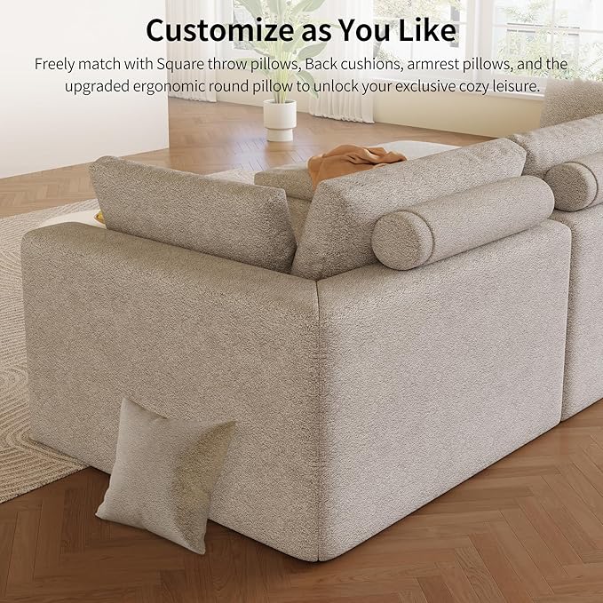 OTSLTSOO Cloud Couch Loveseat, 79" Boneless Deep Seat Sofa with Ottoman, 2-Seater Modular Ergonomic Couch for Living Room, Memory Foam Comfy Sofa No Assembly Required (Beige,1 Ottoman)