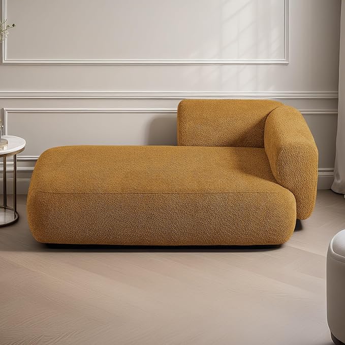 ZEKOKO Boucle Chaise Lounge Chair Indoor Comfy Fluffy Lounge Sofa Upholstered Chaise Lounge Modern Lounge Chair Indoor for Living Room Bedroom Office (Left Hand, Orange)