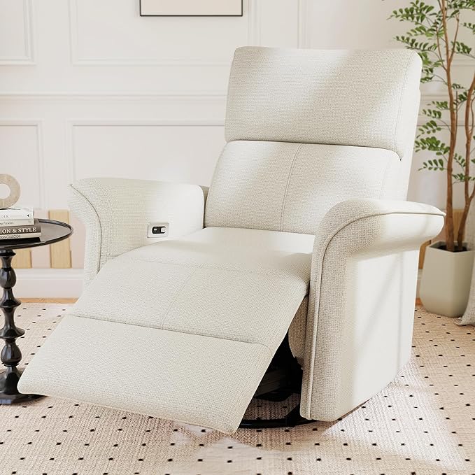 QKFF Power Swivel Rocker Recliner Chair for Nursery, Upholstered Snowflake Velvet 270°Swivel Glider Rocker Chair with USB Ports, Small Power Recliners for Small Spaces Living Room
