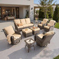 ovios 9 Pieces Patio Furniture Set, Outdoor Wicker Sofa Couch with Swivel Chairs Ottomans Comfy Cushions, High Back Modern All Weather Conversation Sets, Brown Rattan, Beige