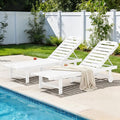 SERWALL Patio Chaise Lounge Chair Set of 2, HDPE Outdoor Lounge Chair with Cup Holder, 5 Positions Adjustable Pool Lounger with Rolling Wheels for Poolside, Deck, Sunbathing, White