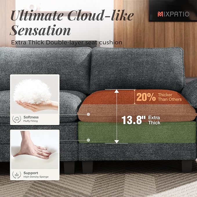MIXPATIO 53.5" Cloud Modular Sectional Single Sofa, Deep Seat Armchair with Plush Chenille & Removable Arms for Living Room, Cyan
