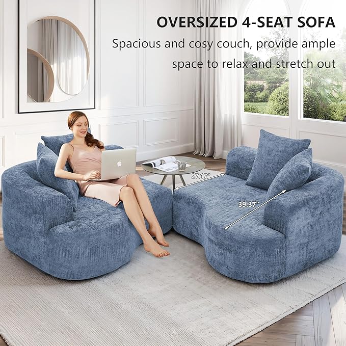 109” Curved Sectional Sofa, Chenille Fabric Modular Cloud Couch, No Assembly Required Half Moon Couch with Deep Seat, 4 Pillows for Living Room, Apartment, Bedroom