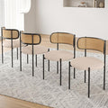 Farini Dining Chairs Set of 4,Mid-Century Modern Kitchen Chair Rattan Backrest Round Upholstered Sherpa Dining Chairs with Metal Legs,Light Brown