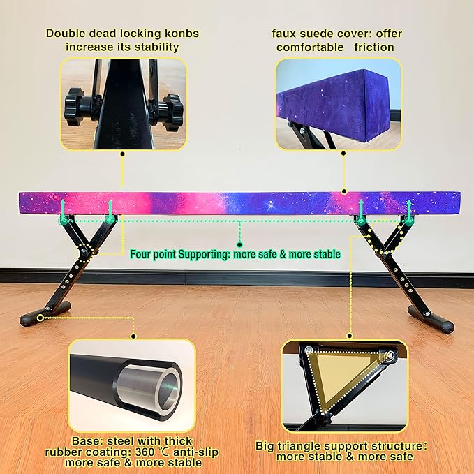 MARFULA Adjustable Balance Beam 8 ft Gymnastic Beam Adjustable Height for Kids and Teenage of All Gymnastic Levels, Gymnastic Training Beam Gymnastic Equipment for Athlete Home and Gym Club Use