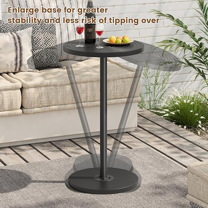 Asgolion Round Side Table, Small Drink Table, Pedestal Martini Stand, Weighted Base Cocktail Table Accent Nightstand for Living Room, Bedroom, Bathroom, Office, Black