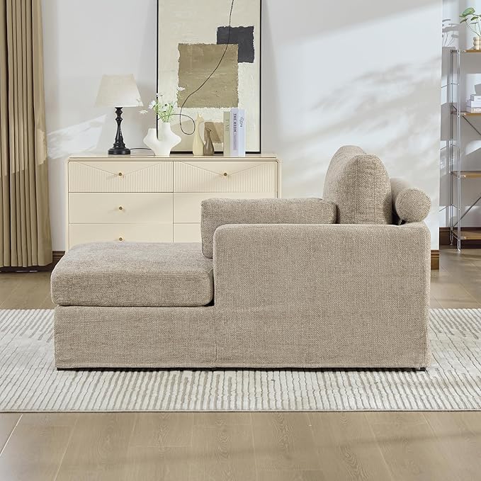 KEIKI 60" Chaise Lounge Chair Indoor, Modern Deep Seat Sofa Bed, Corduroy Couch with Cushions, Single Sleeper Chair for Living Room, Bedroom, Apartments, Taupe (Right Side)