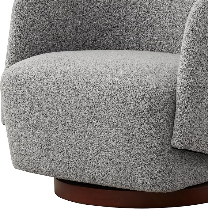 Boucle Swivel Accent Chair, No Assembly Upholstered Armchair with Rubberwood Base, 360° Rotating Barrel Chair for Living Room, Bedroom, Apartment & Reading Nook (1, Light Grey)