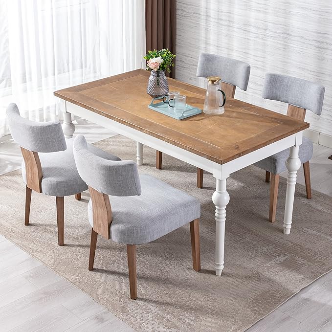 RIVOVA Linen Dining Chairs Set of 6, Modern Dining Chair with Wood Legs, Upholstered Dining Chairs for Dining Room, Kitchen, Vanity, Living Room, Grey