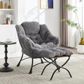 KEIKI Accent Chair with Storage & Ottoman, Flannelette Reading Corner Lazy Chairs w/Steel Frame, Comfy Lounge Arm Chair W/Footrest, Leisure Sofa Armchair for Living Room, Bedroom, Easy Assembly, Grey