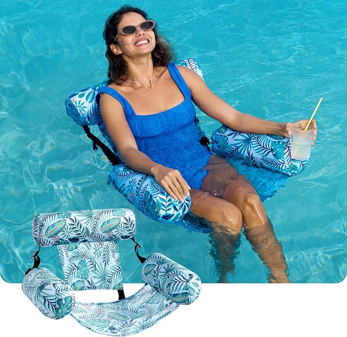 SLOOSH Pool Floats Chairs Adult,Inflatable Pool Lounge,Plant Pattern Floating Mat Hammock,Blow up Water Chairs Noodles rafts for Party Summer Water Beach Fun