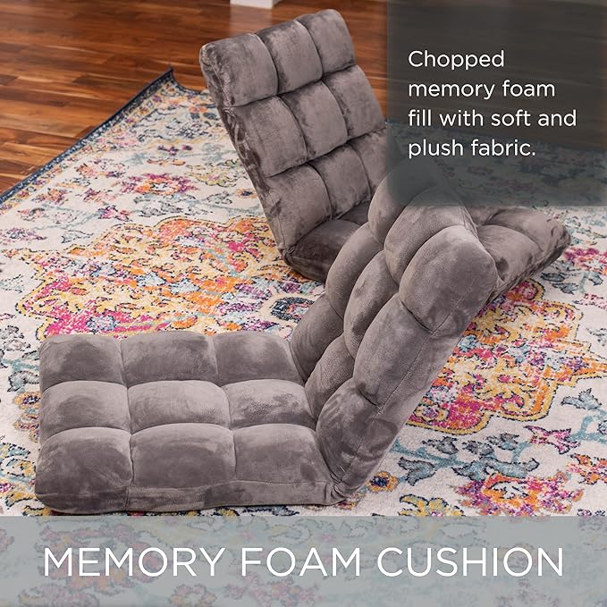 BIRDROCK HOME Adjustable Memory Foam Floor Chair - Ideal for Gaming, Reading, Meditation - Comfortable and Versatile - Suitable for Kids and Teenagers - Comfy Foldable Floor Seat - Grey