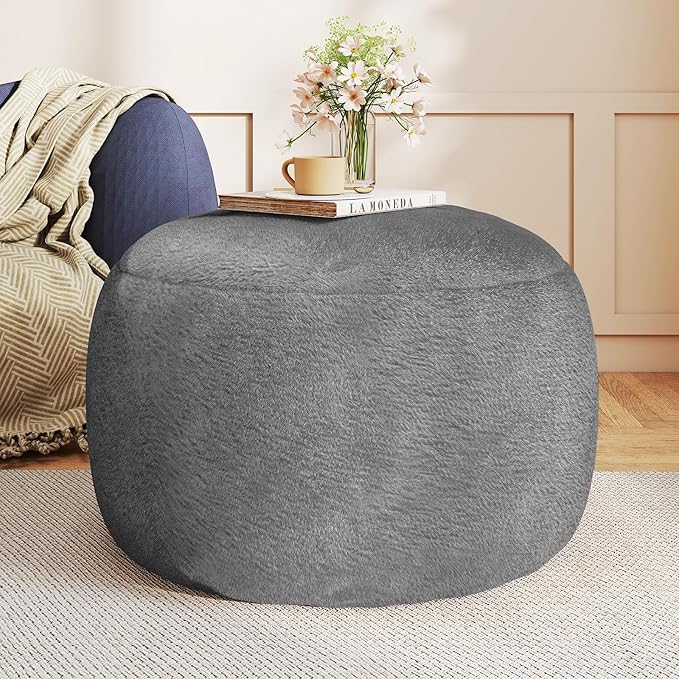 Gericco Round Pouf Ottoman Foot Rest, 29 X 18Inch Floor Poufs Footstool, A Round Modern Foam Filled Foot Stool for Living Room, Home, Nursery, Dorm, Outdoor (Grey, 29Inch)