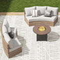Patio Furniture Sets, 6 Piece Half-Moon Sectional Round Sofa Set, Outdoor Patio Furniture with Cushions for Beach, Pool, Balcony, Beige