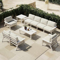 Patio Kingdom Patio Furniture Set 8 Seats, 4-Seater and 2-Seater Outdoor Sofas with Beige Washable Thick Cushions, Patio Conversation Sets for Lawn, Garden, Porch, Balcony, Deck (White Frame)